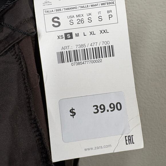 Zara Womens Size Small Flared Satin Shorts Brown Cotton Blend Pleated Pockets - Picture 7 of 8